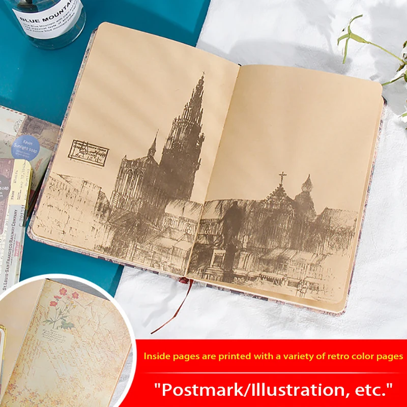 

Retro Style Colorful Notebook Kraft Paper Nostalgic Illustration Carved Time Diary Durable Hard Cover