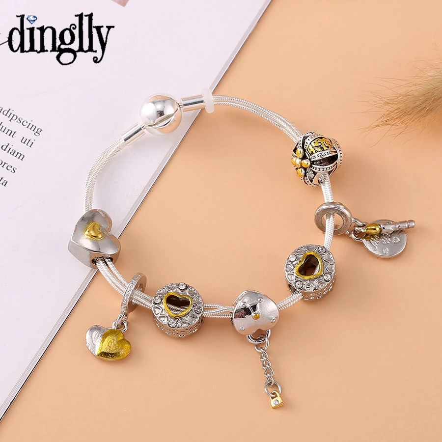 

Dinglly Fashion New 3 Snake Chain Bracelets For Men Boys Original Heart Lock Beaded Birthday Candle Charm Bracelet Jewelry Gift