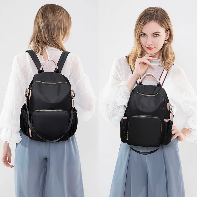 

Casual Canvas Backpack Women High Capacity Waterproof Outdoor Travel Backpack Zipper Solid Color Black School Backpack Female