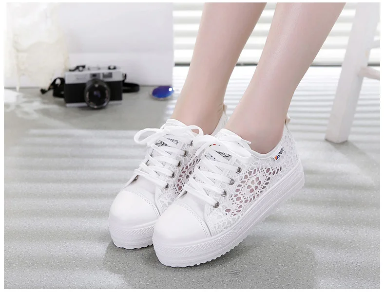 

Kadn ayakkab 2020 moda yaz Casual beyaz ayakkab kesikler Lace tuval ii bo nefes platformu dz ayakkab kadn ayakkab