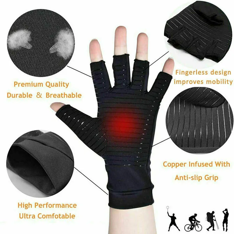 1 пара Медь сжатия перчатки артрит реабилитации ионный антибактериальный агент