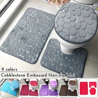 3 pcs set bathroom bath mat set 3d cobblestone pattern soft non slip bathroom rug shower carpets toilet lid cover floor mats