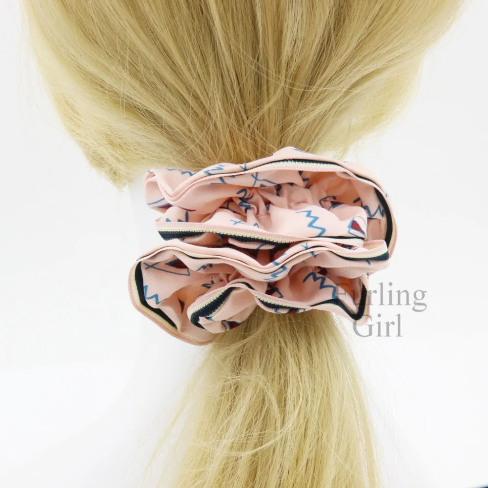 Furling Girl 1pc Geometric Pattern Cotton Hair Scrunchies with Striped Trim Women Ponytail Holder | Scrunchie
