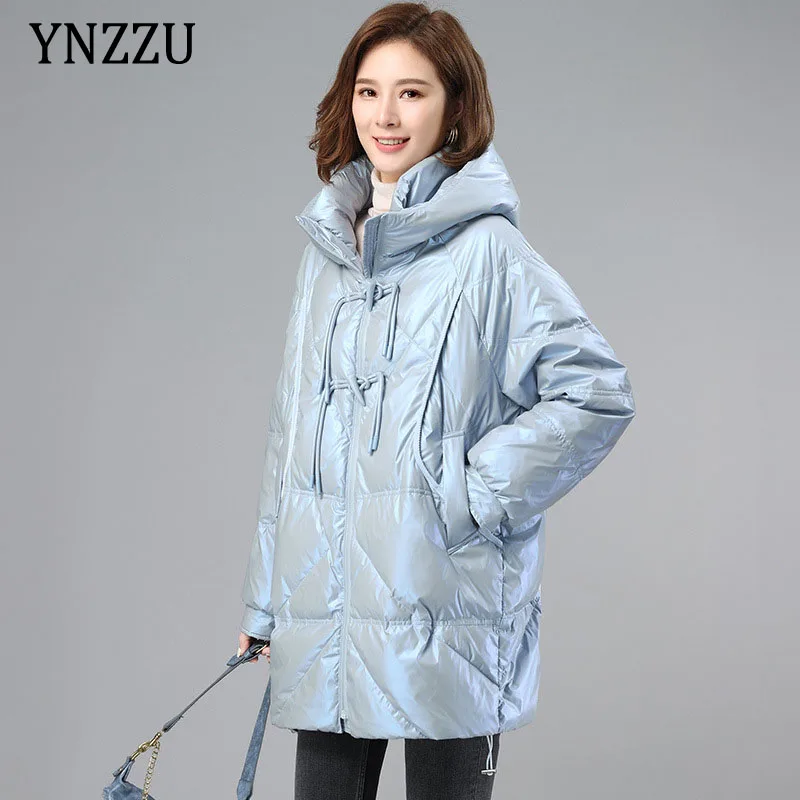 

Oversized Hooded Down jacket Women's Winter Solid Large size 90% White duck down Coat Thick warm Overcoat Elegant YNZZU 1O316
