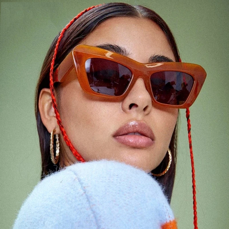 OLOPKY 2022 Oversized Women Sunglasses High Quality Trends Cateye Sun glasses Women Luxury Designer Orange Glasses Square Shades