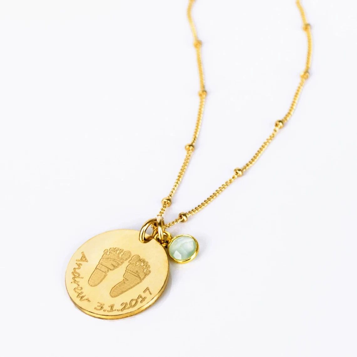 Custom Baby Footprint Necklace Engraved Date With Birthstone Locket Coin Handprint Kids Name Necklaces Jewelry For Mother Gifts