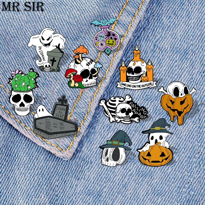 

Серия призраков, акриловая эмалированная булавка, Счастливого Хэллоуина, тыква, Череп, мягкие броши, мультяшный значок, значок на сумку, жен...