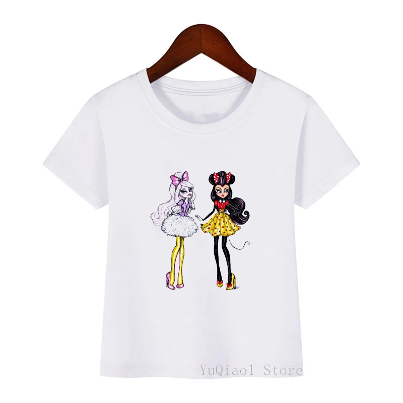 

Hot cartoon girls print girl clothes summer top child t-shirt lovely white camisetas kids harajuku t shirt short sleeve tees
