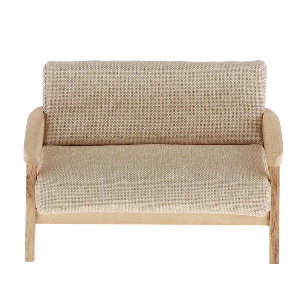 A Кукольный домик Миниатюрный диван сплошной Цвет Мягкая Loveseat кушетка для 1/12 весы кукольные украшения для дома - Цвет: A
