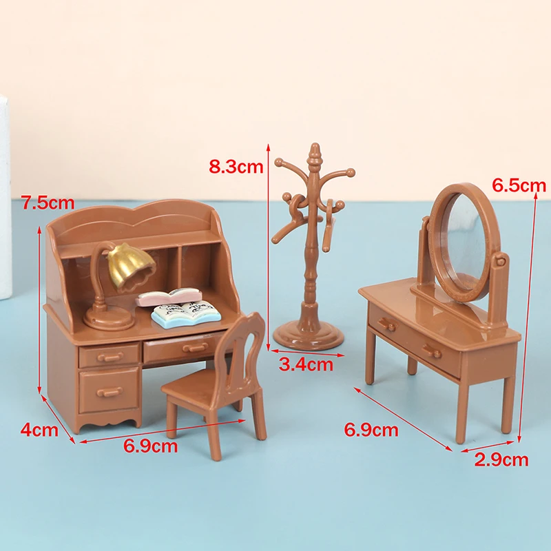 

1 Set 1:12 Dollhouse Miniature Bedroom Dresser Chair Desk Set Model Doll Home Decor Pretend Play Toy