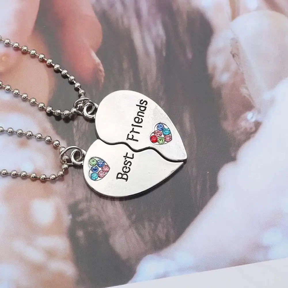 

Trendy Stitching Necklace Best Friends Rainbow Heart-Shaped Pendant Stitching Necklace For Women Long Chain Friendship Jewelry