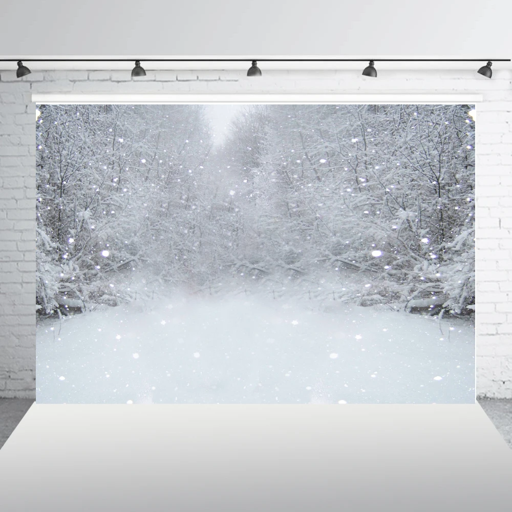 Рождественский фон Рождественская зима белый снег сцена сосновый лес Настенный