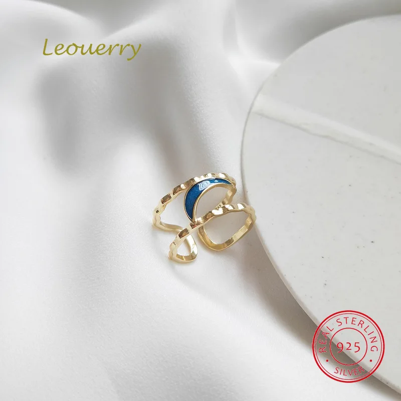 Leouerry 925 пробы серебро звездное Голубая Луна Кольцо геометрический золота в виде