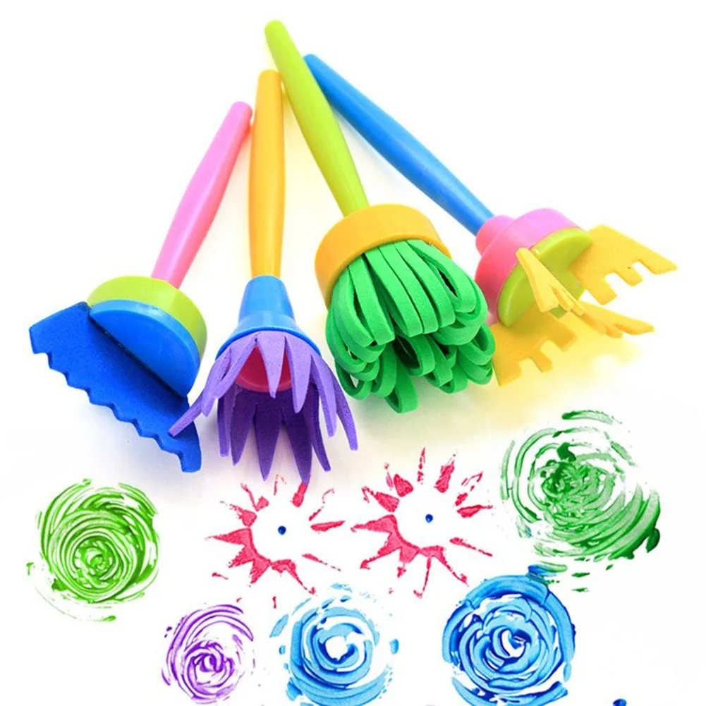 

4pcs/set Early Education Children Gifts Art Tools DIY Stationary Supplies Sponge Scrawl Painting Brushes