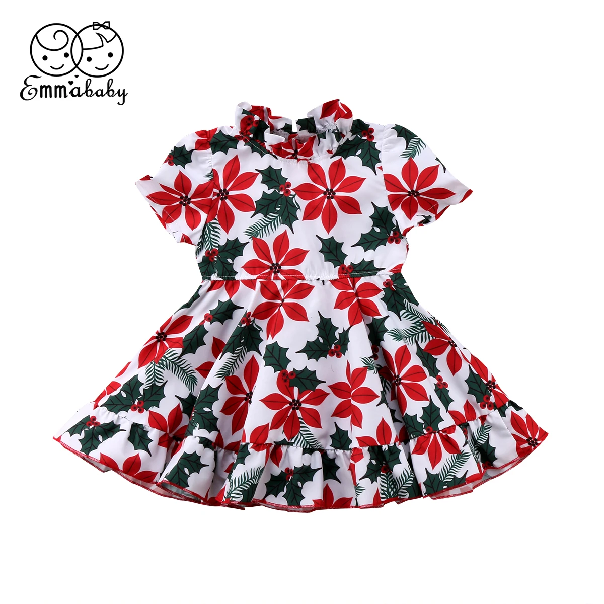 Детское платье принцессы для маленьких девочек с красным цветком зеленым листом
