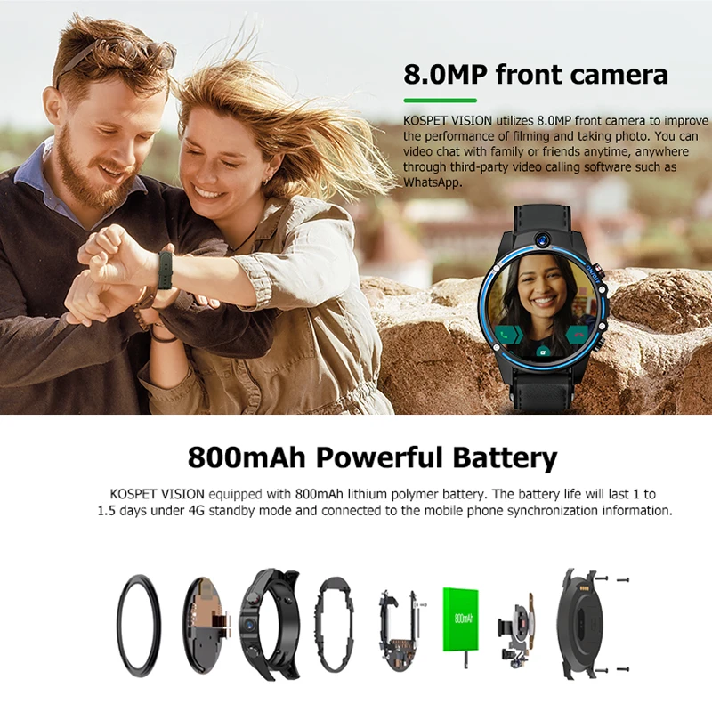 Kospet Vision Смарт-часы gps телефон 1 6 дюймов Большой экран 4G-LTE Android часы 3g + 32G Двойная