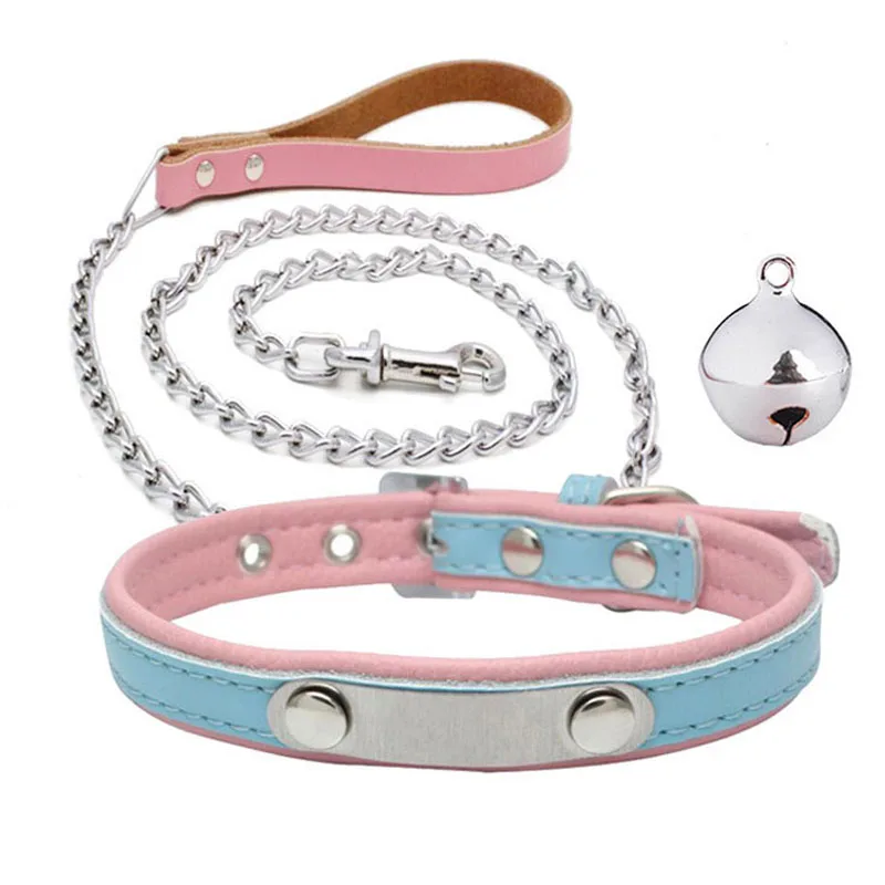 Последний Женский Регулируемый кожаный ошейник колокольчики поводок цепочка