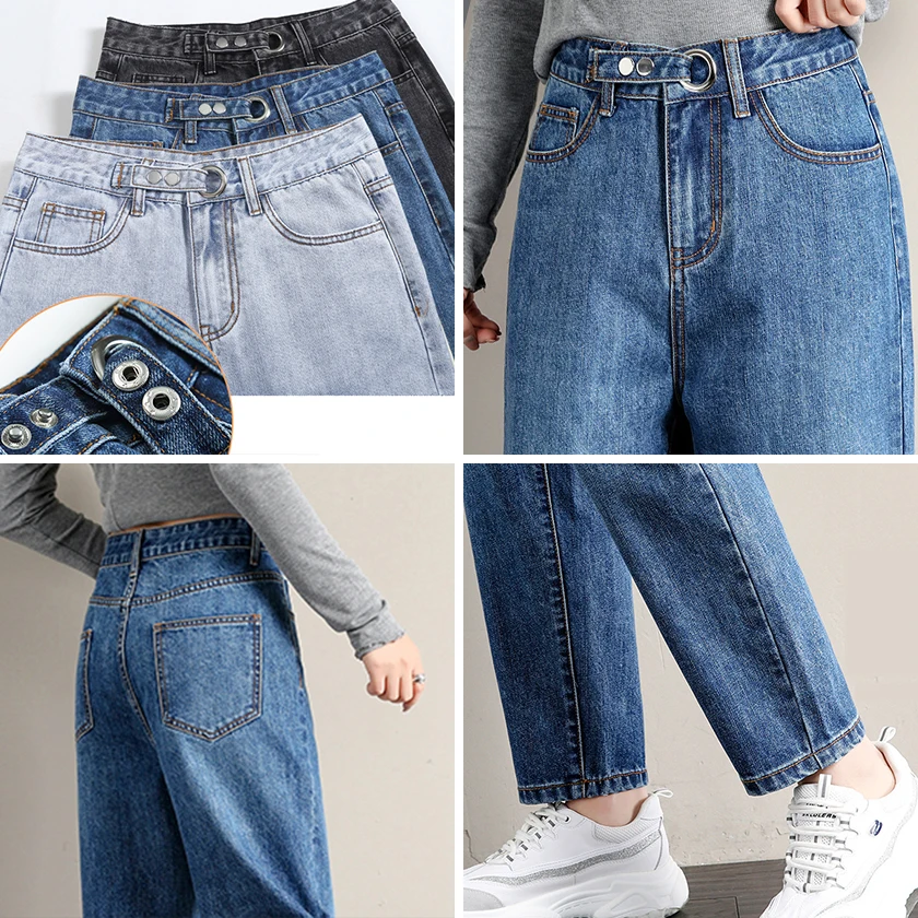 

Spring New Vintage High Waist Boyfriends Slouchy Mom Jeans Denim Blue Harem Pants For Women Autumn Casual Long Trousers B01635F