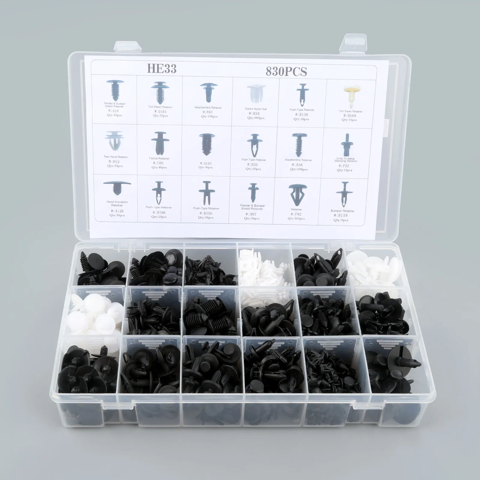 830 шт. смешанный Автомобильный Крепеж Универсальный зажим для упаковки в коробке