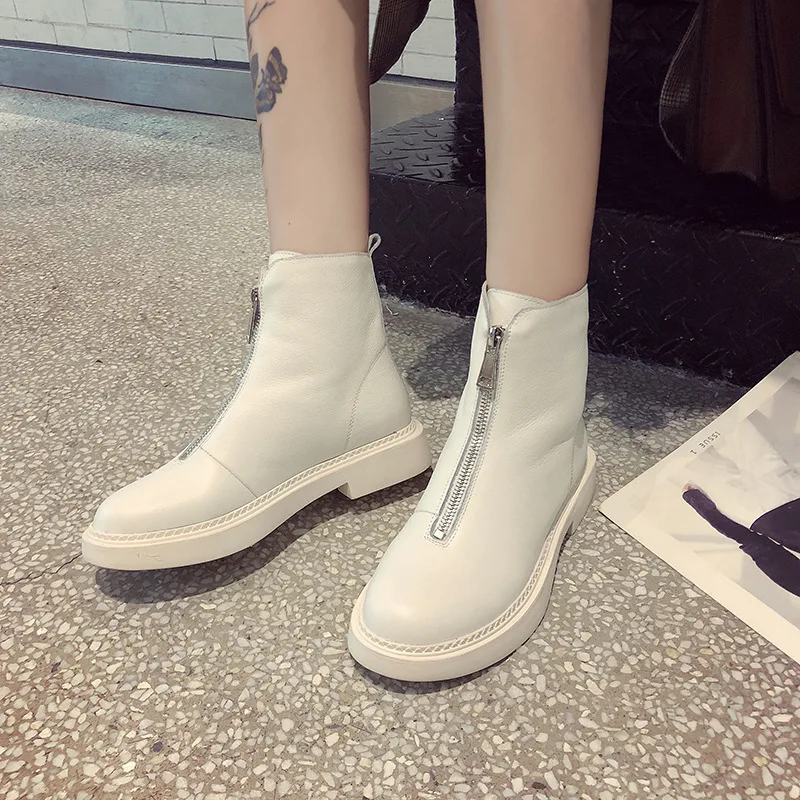 Chelsea Women Boots For Martin Leather Front Zipper Ankle Winter Femlae Shoes Booties | Обувь