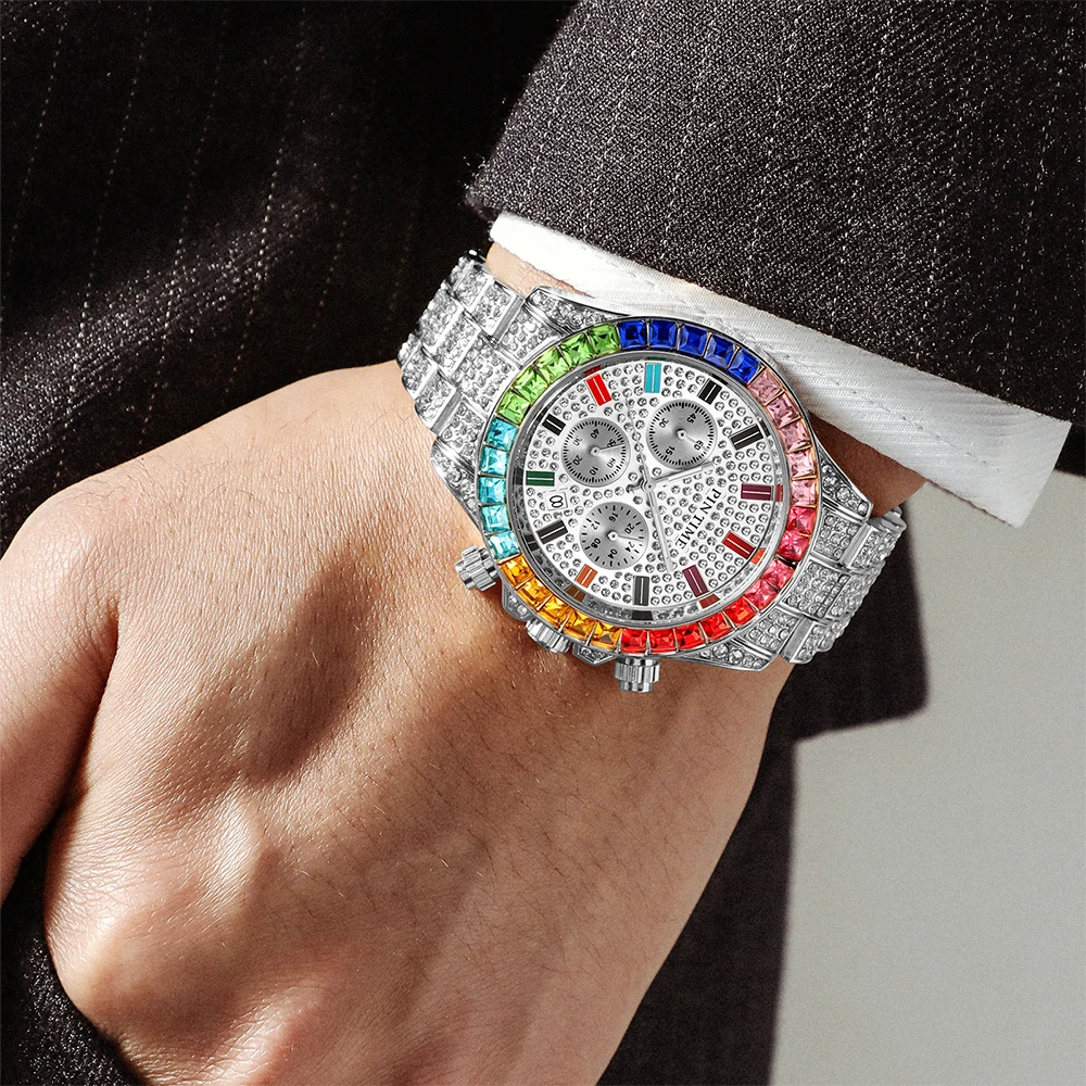 Iced Out Diamond Мужские часы Роскошные мужские из стали кварцевые 2020 хронограф