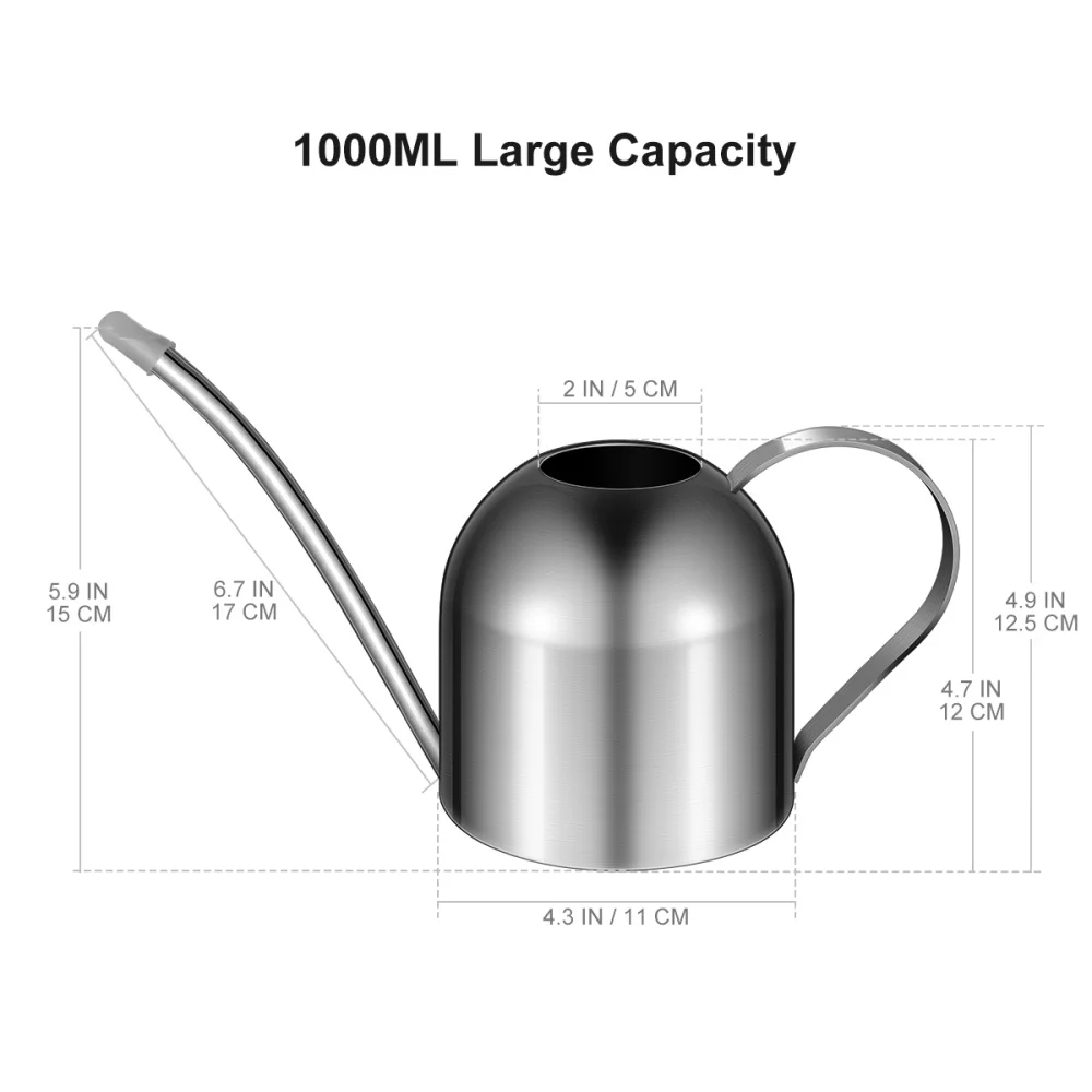 

Yardwe 1000ml Stainless Steel Watering Can Long Spout Watering Pot Home Gardening Tool for Indoor Plants Succulents (Silver)