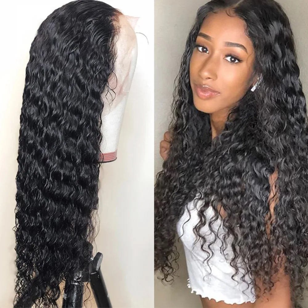 

Soft Preplucked Black Remy 180% Density Bleach Knots Curly 13x4/6 T Part Lace Front Human Hair Wig For Women With Babyhair Daily