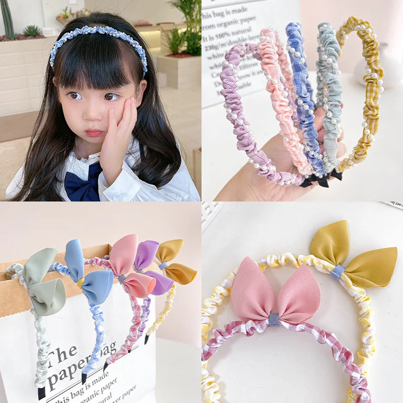 

1Pcs New Girls Cute Plaid Pearls Animal Ear Candy Colors Hairbands Kids Sweet Hair Decorate Headband Fashion Hair Accessories