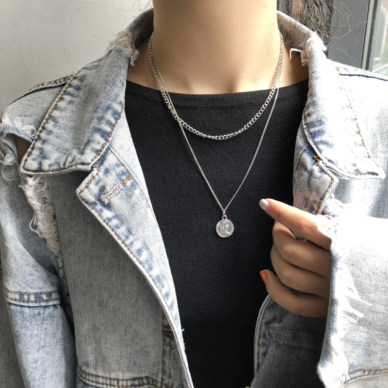 

Korean Fashion Stainless Steel Multilayer Necklace Ladies Men Silver Hip Hop All-match Cuban Chain Necklace Wedding Party Gifts