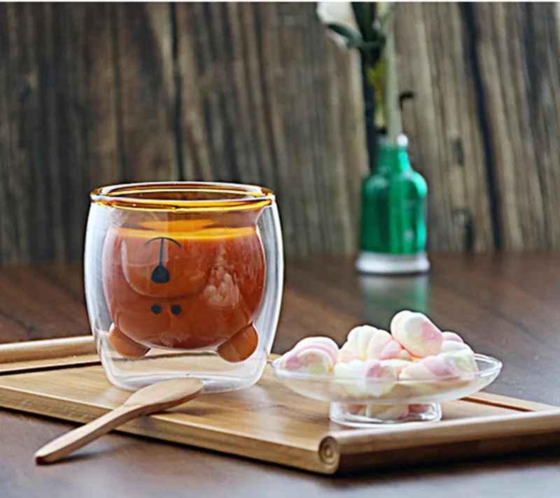 250 мл медвежонок без свинца двойная стенка ручная работа стекло термостойкая