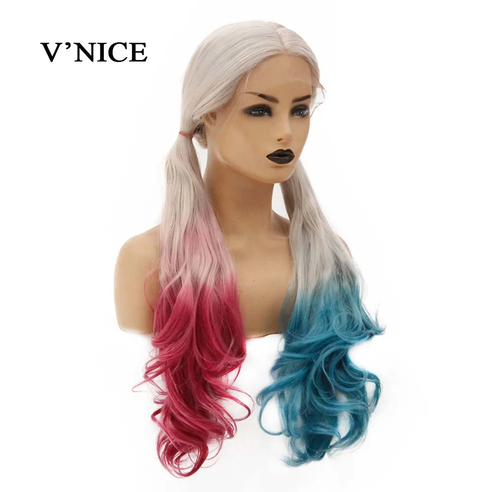 Парик V'NICE Harley Quinn из синтетического кружева 150% плотность Термостойкое волокно