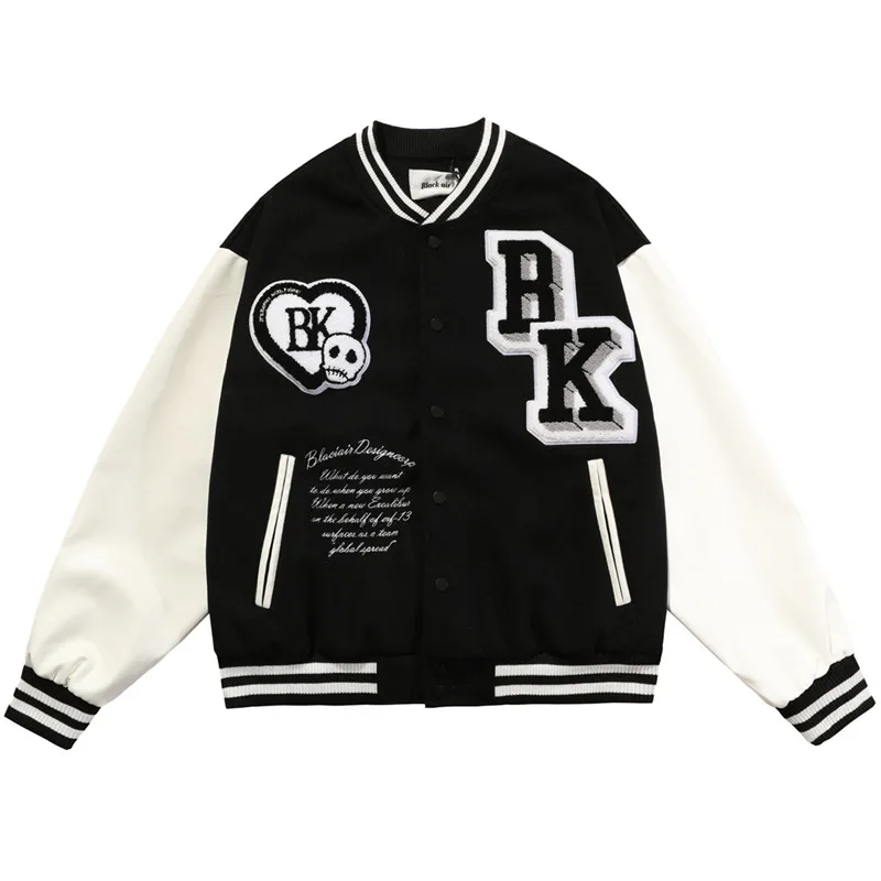 

Hip Hop Baseball Jacket Men Funny Skull Letter Embroidery Coat Harajuku Punk Streetwear Fashion College Varsity Retro Jacket