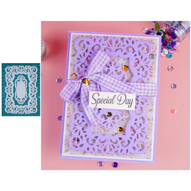 

InLoveArts 2pcs Laced Rectangle Frame Set Metal Cutting Dies For Scrapbooking DIY Photo Album Card Making Decorative Stencil New