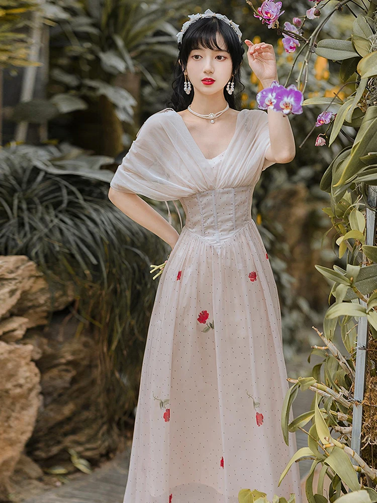 

Новинка лета 2021, женское милое приталенное длинное платье в пасторальном стиле для девушек, богемное праздничное пляжное платье с принтом