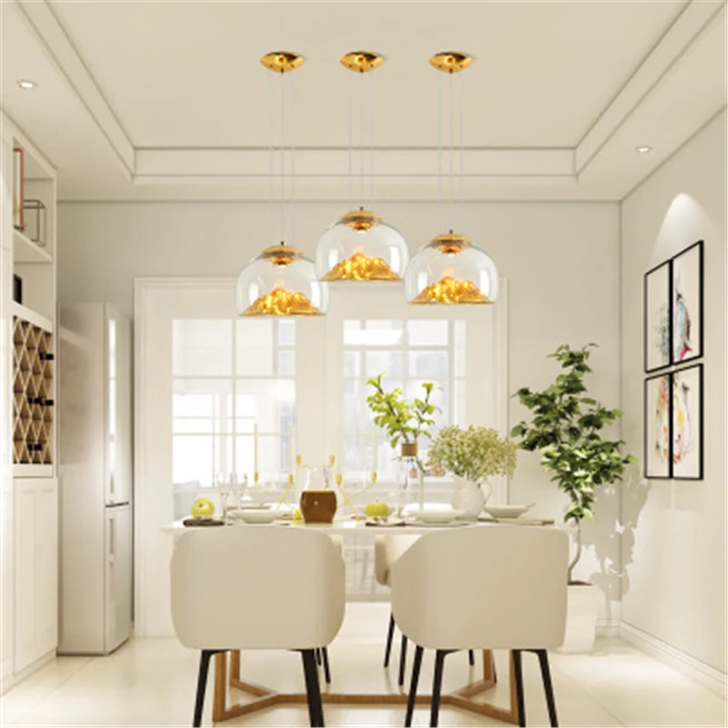 

Nordic Modern Art Restaurant Bedroom Pendant Lamp Living Room Luxury Lamp Golden Mountain Silver Mountain Glass LED Bulbs Iron