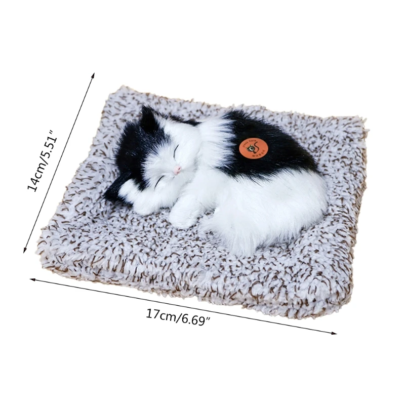 

39XB Simulation Faux Fur Sleeping Cat on Pad Plush Toy with Activated Carbon Realistic Animal Model with Sound Bamboo Charcoal