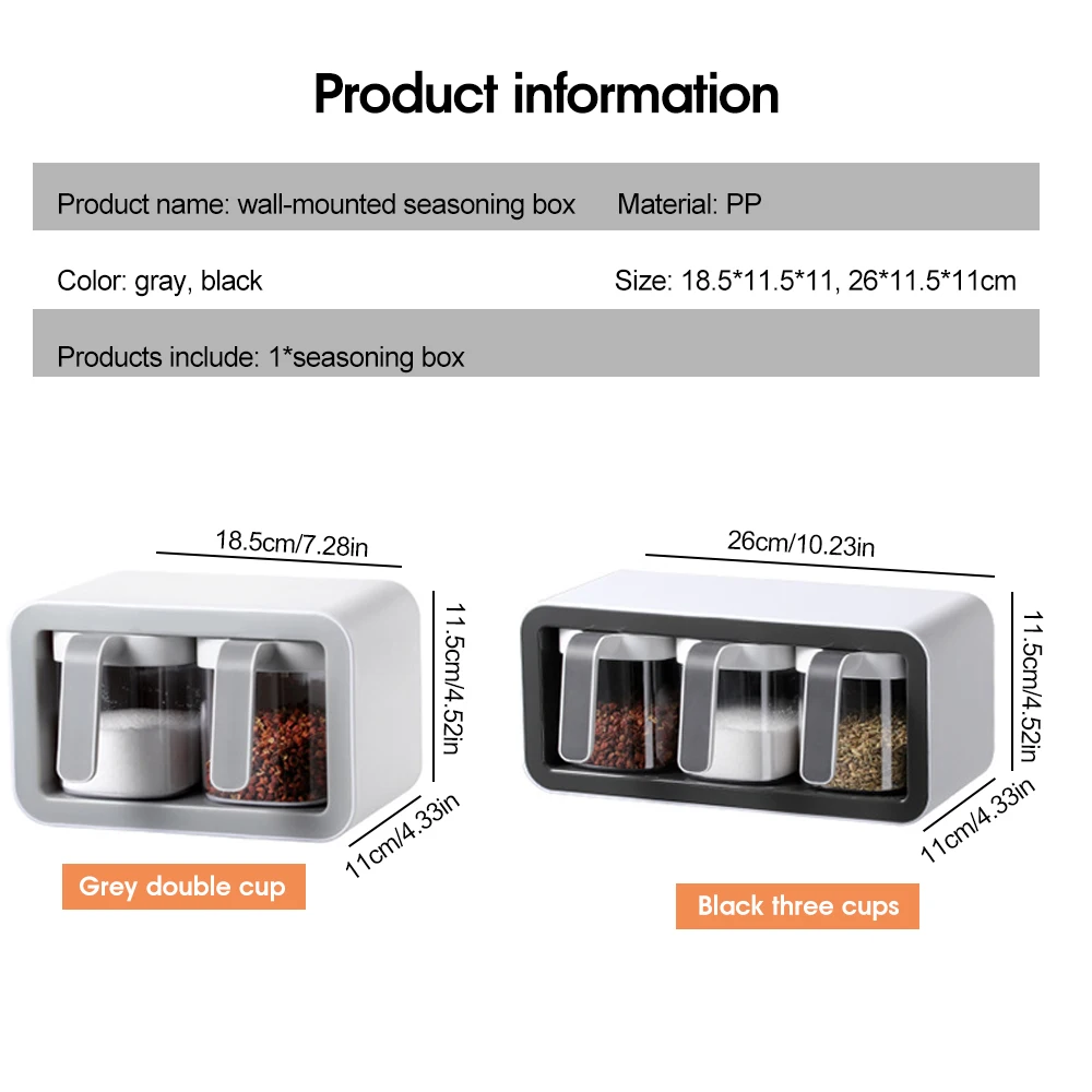

New Kitchen Seasoning Storage Box With Spoon Wall Mount Spice Rack Salt Shaker Seasoning Container Seasoning Jar Set