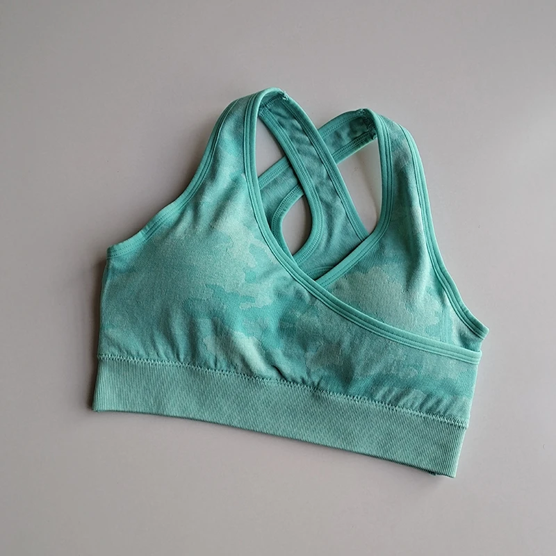 

Women Camo Seamless Sport Bra Top Back Cross Padded Yoga Brassiere Fitness Crop Top Female Sport Yoga Bra Push Up Sports Bra