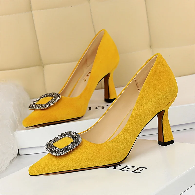 2020 Весна Офисная женская обувь с украшением в виде кристаллов 7 5 см на высоком