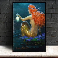 mermaid oil painting wall art fantasy vintage girl picture canvas print for sitting room living room adornment art