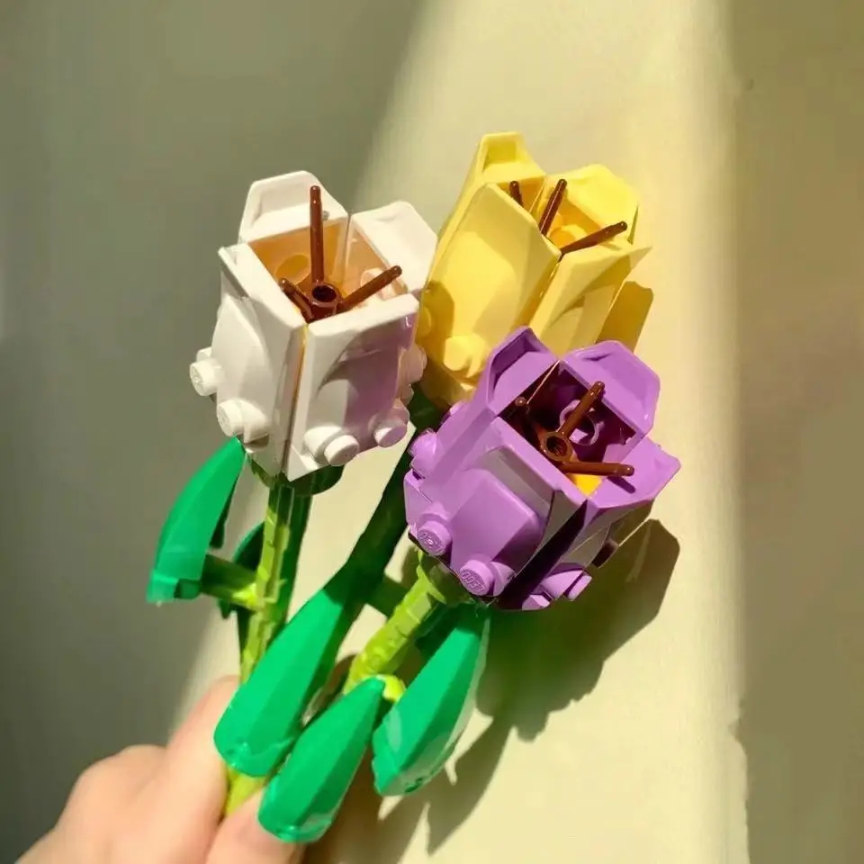 Тюльпан цветы букет строительных блоков DIY Кирпич Блок домашнего украшения для