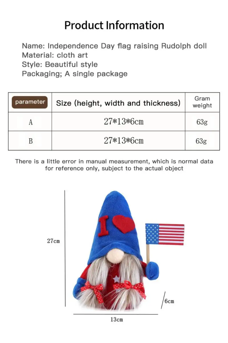 

Party Decoration American Independence Day Faceless Doll Old Man Doll Children Gift Star Sitting Doll Veterans Day Decorations