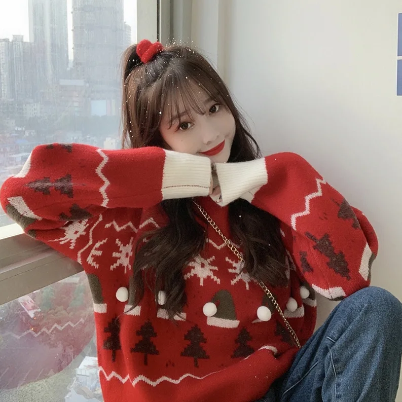 

2021 Christmas Sweater Knitted Pullover Womens Jerseys and Sweaters Deer Tops Autumn Winter Tops long Sleeve Sweatshirts