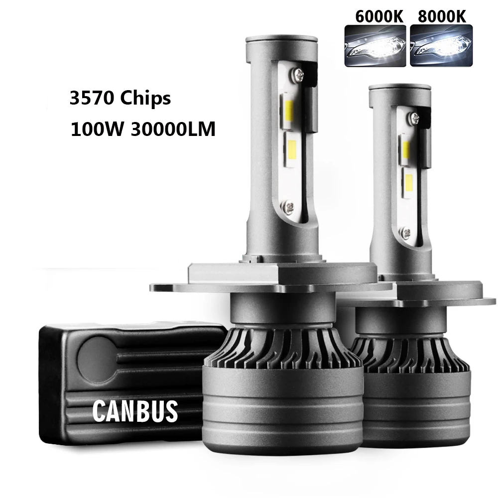 Светодиодные автолампы CANBUS лампа для головных фонарей H4 H7 H8 H11 H1 100 9005 HB3 HB4 9006 Вт 2
