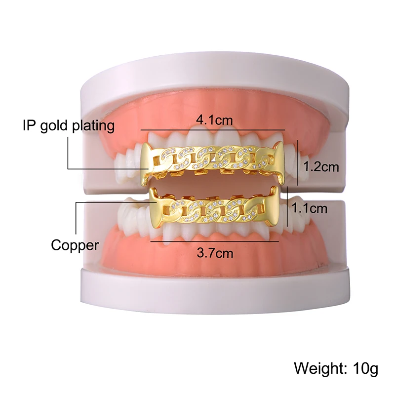 Хип-хоп ледяной из микро закрепки Полный CZ зубы гриля Топ и низ кубинская цепочка