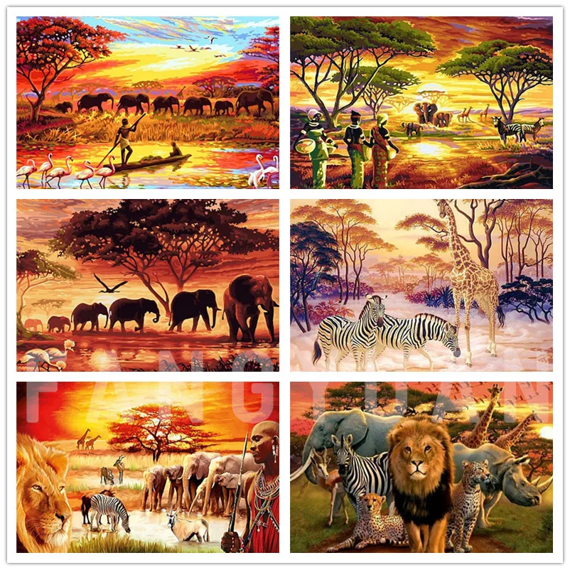 

Animal Elephant Diamond Painting 5D Diy Rhinestone Embroidery Mosaic Sunset Natural Lion Cross Stitch Kits Home Decoration