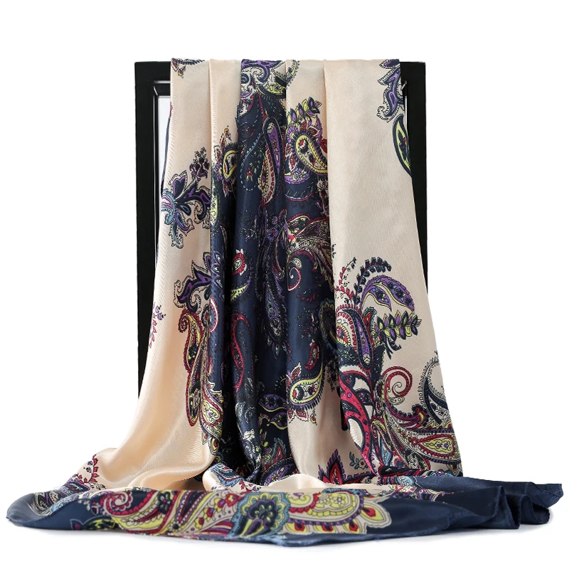

Женский шёлковый атласный шарф с принтом, 90x90 см