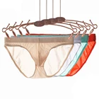 Пикантное Летнее шелковое мужское прозрачное однотонное нижнее белье с низкой талией, бесшовное дышащее мягкое облегающее тонкое Мужское нижнее белье с U-образной выпуклостью