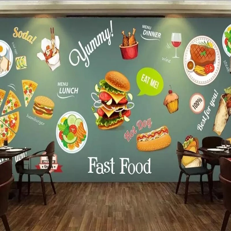

Custom Photo Wallpaper 3D Hand Painted Western Food Pattern Restaurant Snack Bar Background Wall Mural Papel De Parede Wallpaper