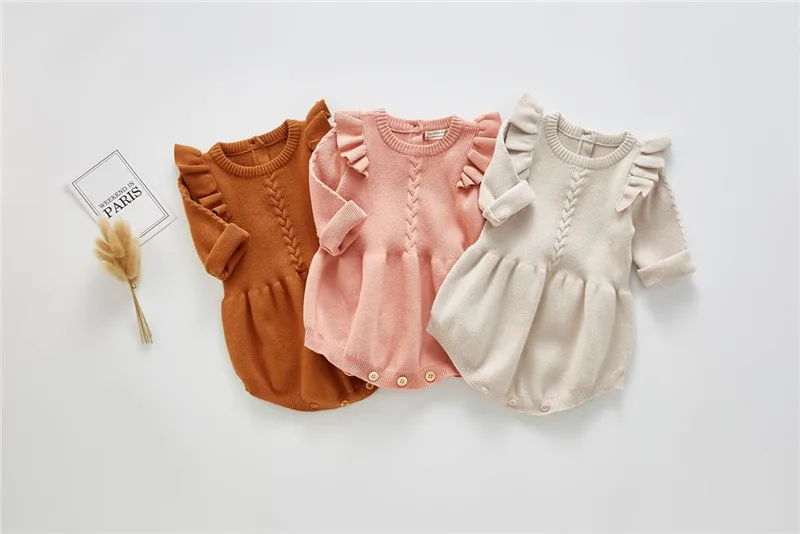 

PUDCOCO Infant Baby Toddler Girls One-Piece Ruffle Sweater Romper Playsuit Cotton Cap Sleeves Jumpsuit 0-3Y